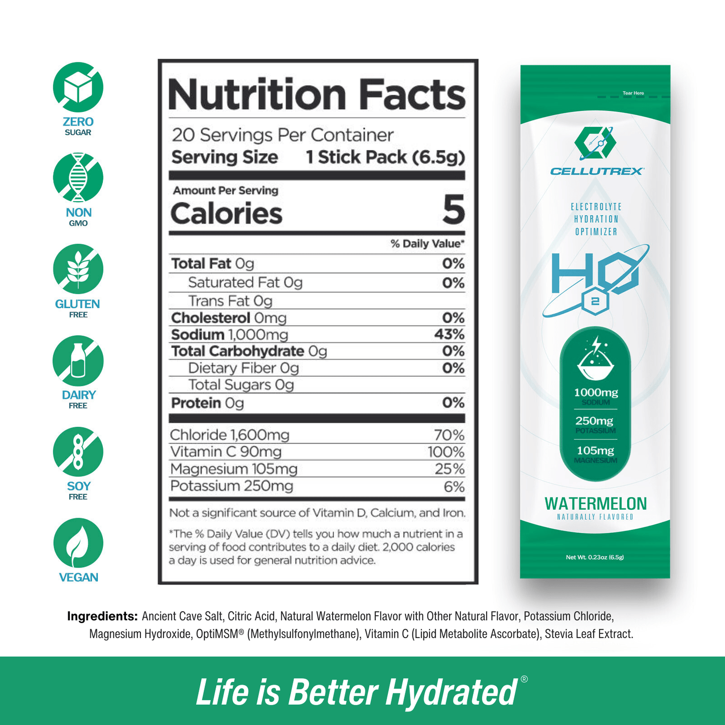 H2O ELECTROLYTES™ - Watermelon | Zero Sugar Electrolyte Powder-1